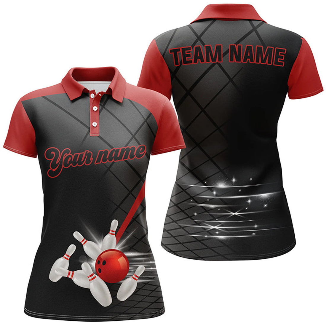 Custom Black And Red Bowling League Jerseys Custom Women Bowling Polo Shirts, Gifts For Ladies Bowler