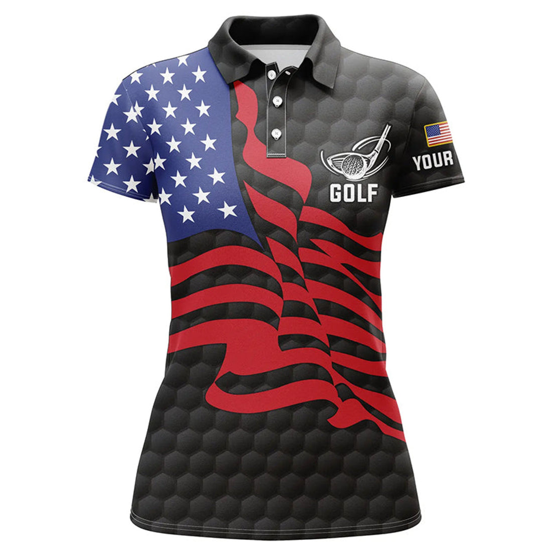 Custom Personalized American Flag Black Golf Polos Shirts For Ladies Custom Patriot Womens Golf Wears