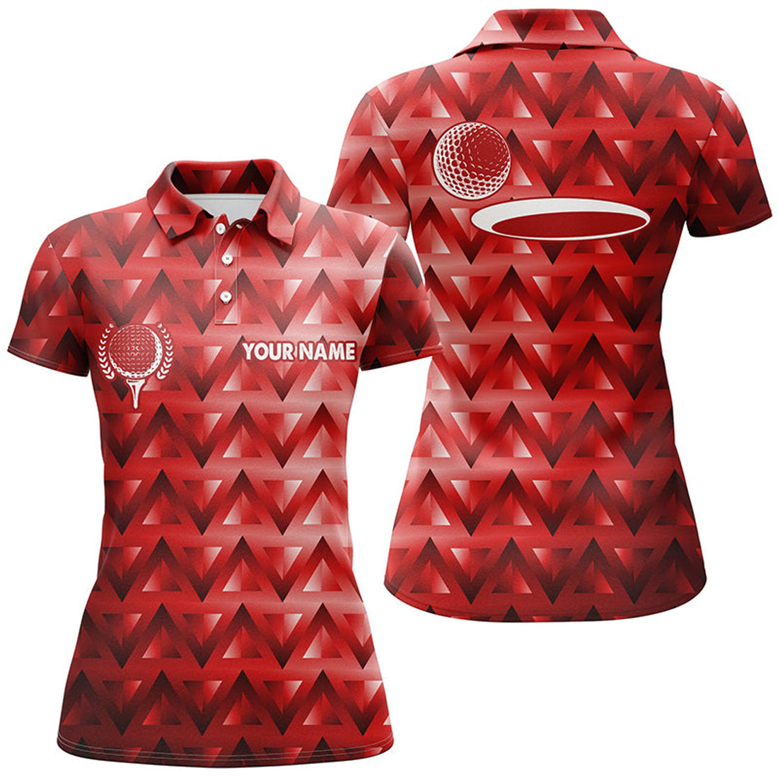 Custom Red Triangle Pattern Womens Golf Polo Shirt Custom Golf Tops For Ladies, Golf Gifts