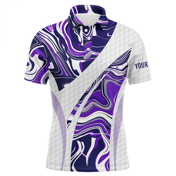 FUNSTUFFPRINT Mens golf polo shirts purple camo custom white golf ball skin mens golf tops, gifts for the golfer Polo Shirt Size S-5XL