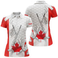 Custom Canadian Flag Golf Clubs Patriotic Custom White Womens Golf Polo Shirts, Team Ladies Golf Tops