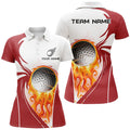 Custom Womens Golf Polo Shirt Custom Golf Ball Fire Female Golf Attire For Women, Ladies Golf Tops | Red