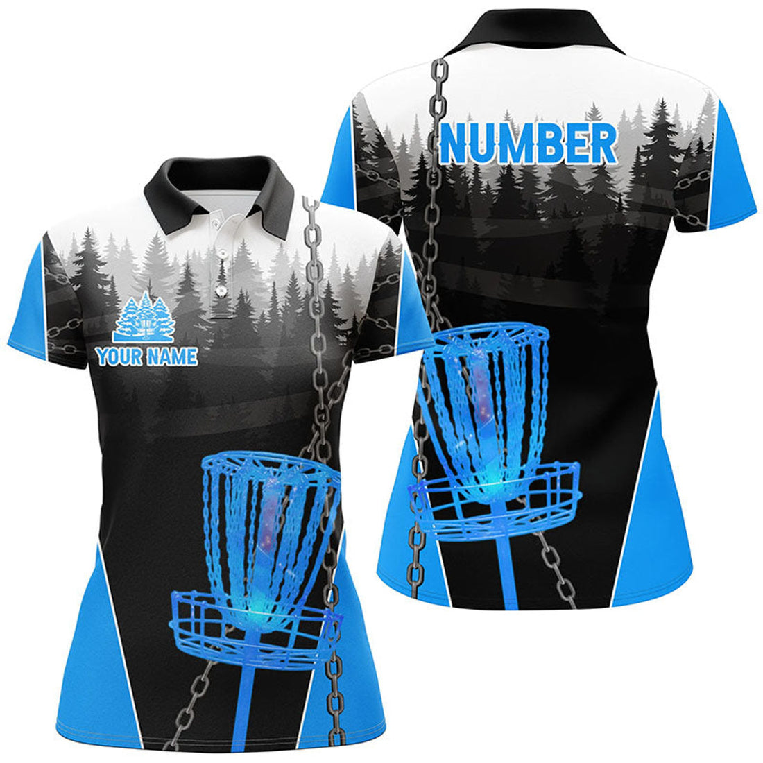 Custom Womens Disc Golf Polo Shirts Custom Black Chain Disc Golf Jerseys, Frisbee Golf Outfit | Blue