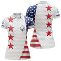 Custom American Flag Womens Golf Polo Shirt Custom Patriotic White Golf Ball Skin Shirt For Ladies