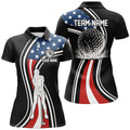 Custom Black American Flag Custom Womens Golf Polo Shirts, Personalized Patriot Golf Gifts For Ladies