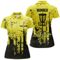 Custom Black & Yellow Grunge Pattern Women Disc Golf Polo Shirt Custom Disc Golf Jerseys, Frisbee Golf Attire