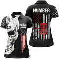 Custom Black American Flag Womens Disc Golf Polo Shirts Custom Name, Number Patriotic Disc Golf Skull Apparel