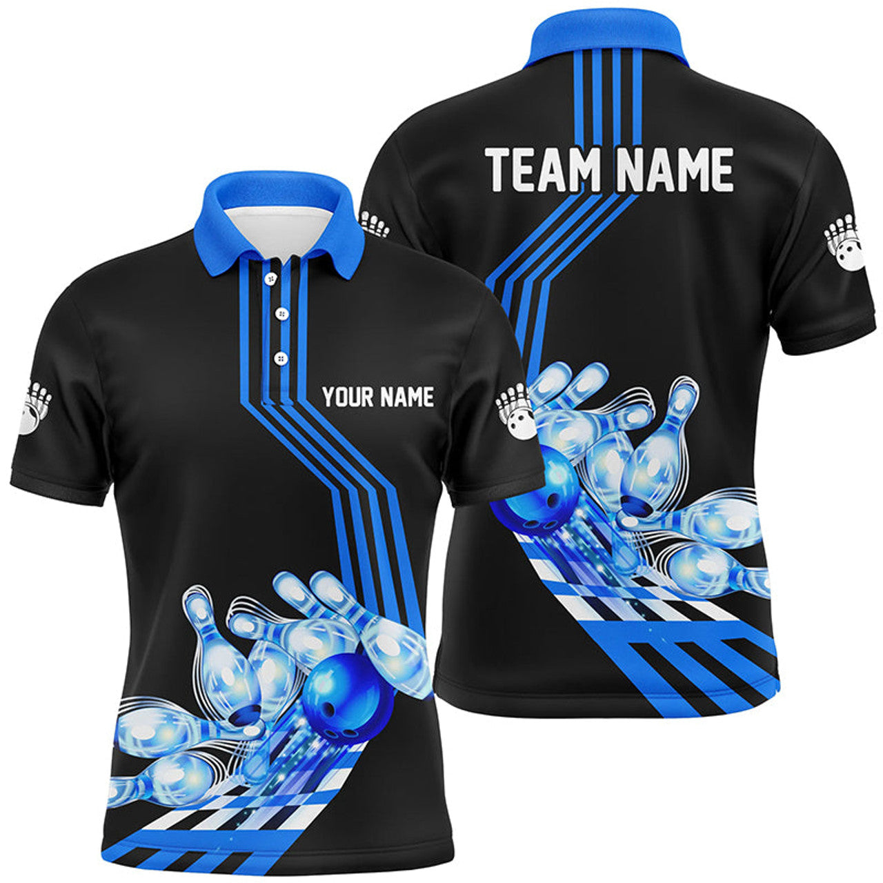 Custom Men Bowling Polo Shirt Custom Bowling Team league Jerseys, gifts for bowlers | Blue