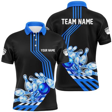 Custom Men Bowling Polo Shirt Custom Bowling Team league Jerseys, gifts for bowlers | Blue