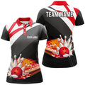 Custom Black and red Women's Polo Bowling Shirt Custom flame bowling ball fire Team Ladies Bowlers Jerseys