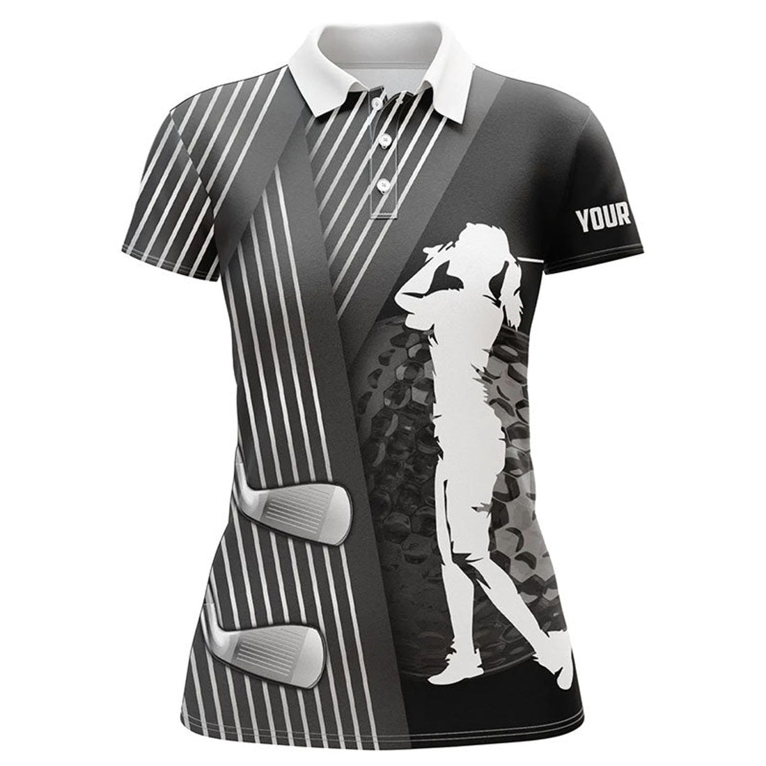 Custom Black And White Women Golf Polo Shirt Custom Golf Clubs Team Golf Shirts, Golf Tops For Ladies
