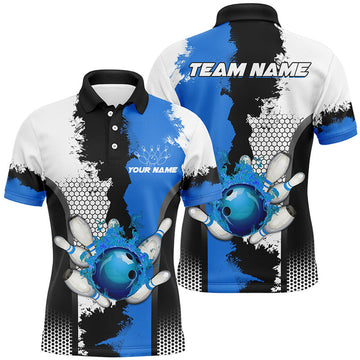 Custom Black white bowling fire league jerseys custom Men Bowling Polo Shirt, gifts for bowler | Blue