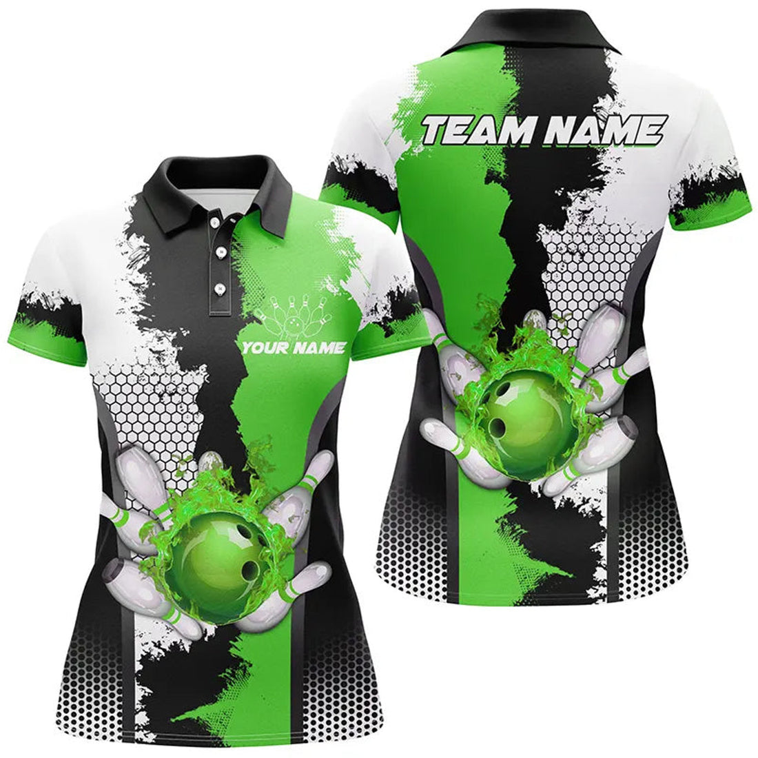 Custom Black White Bowling Fire League Jerseys Custom Bowling Polo For Women