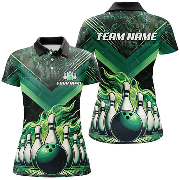 Custom Womens Bowling Polo Custom Flame Bowling Team Jerseys, Gift For Bowlers