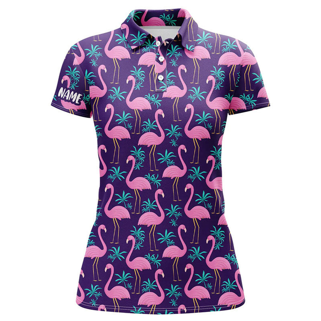 Custom Women golf polo shirt pink flamingos and tropical leaves pattern custom team flamingo golf polo shirts