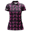 Custom Pink Neon Flamingos Pattern Womens Golf Polo Shirt Custom Team Flamingo Golf Polo Shirts, Golfer Gifts