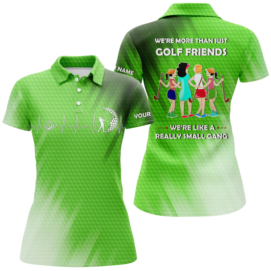 Custom Funny Women Golf Polo Shirts Multi-color, We're More Than Just Golf Friends We're Small Gang Women Polo Shirt