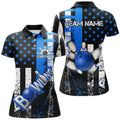 Custom Retro American Flag Women Bowling Polo Shirts Custom Bowling Team Jerseys, Gifts For Bowlers | Blue