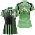 Custom Green And Black Stripe Pattern Women Bowling Polo Shirts Custom Bowling Team Jerseys, Bowl Gifts