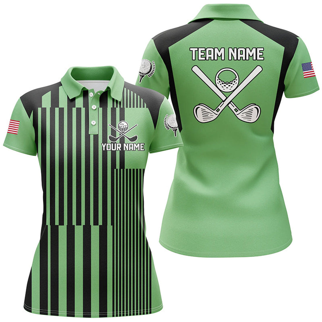 Custom Green And Black Stripe Pattern Womens Golf Polo Shirts Custom Team Ladies Golf Tops