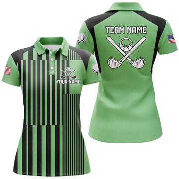 Custom Green And Black Stripe Pattern Womens Golf Polo Shirts Custom Team Ladies Golf Tops