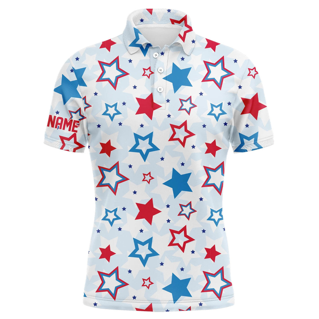 FUNSTUFFPRINT Mens golf polo shirts custom Red, white and blue stars pattern golf attire for men, unique golf gifts, Polo Shirt Size S-5XL