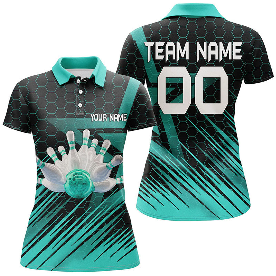 Custom Turquoise Bowling Shirt For women Custom polo Bowling Jersey 3D Bowling Team Shirt For women