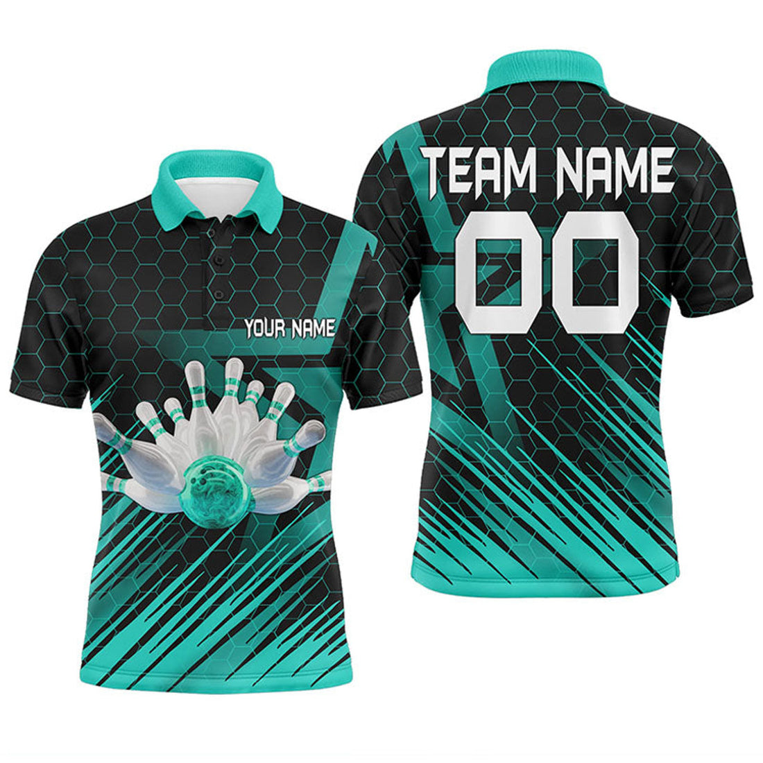 Custom Turquoise Bowling Shirt For Men Custom Polo Bowling Jersey 3D Bowling Team Shirt For Men