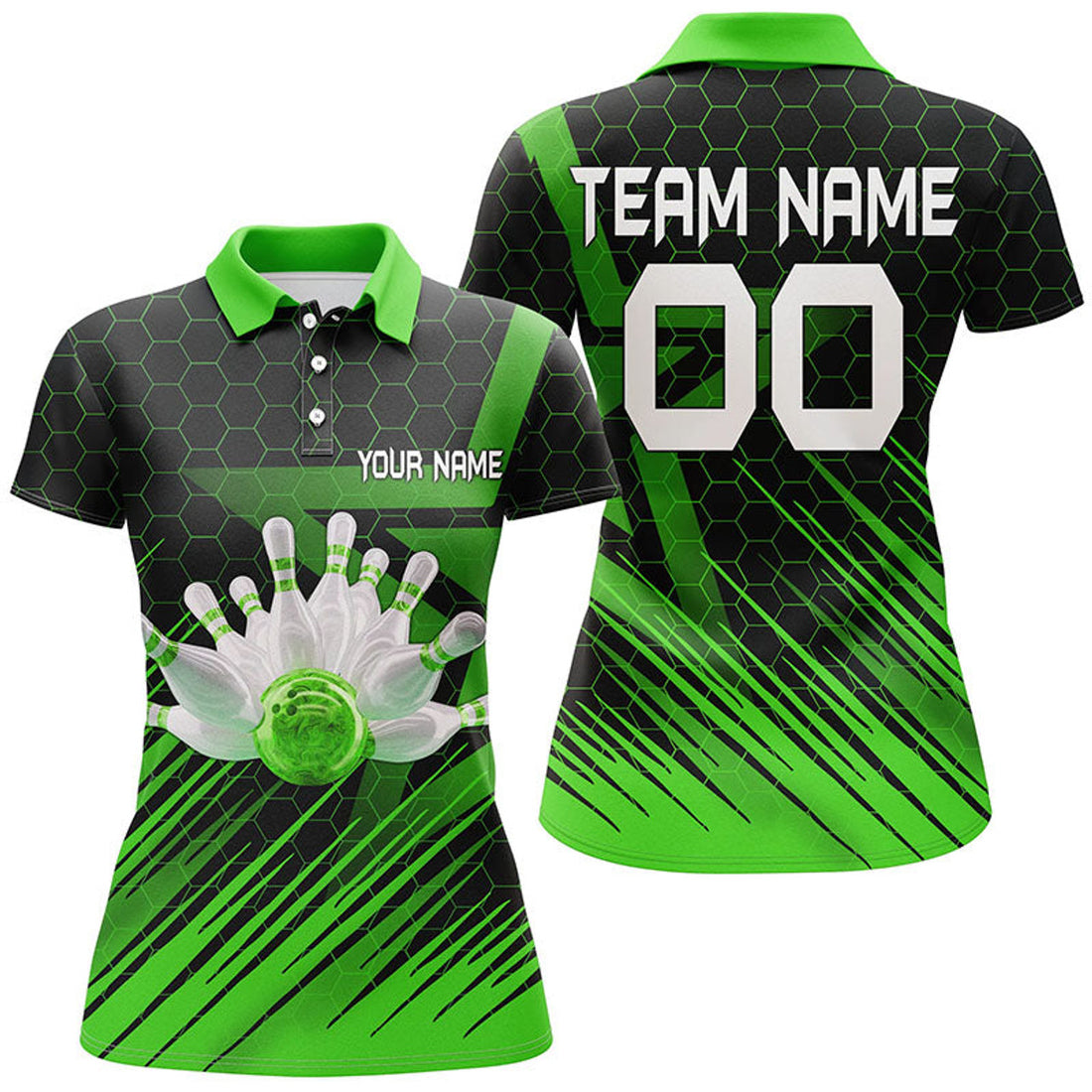 Custom Green Bowling Shirt For women Custom polo Bowling Jersey 3D Bowling Team Shirt For women