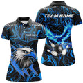 Custom Black And Blue Camo Flame Eagle Bowling Polo For Women Custom Bowling Team Jerseys