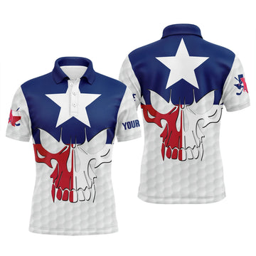 FUNSTUFFPRINT Mens golf polo shirts Texas flag patriotic custom skull golf ball Polo Shirt Size S-5XL