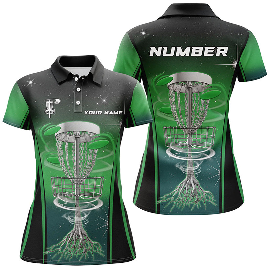 Custom Gradient Green Light Women Disc Golf Polo Shirts Custom Frisbee Golf Outfit, Ladies Disc Golf Apparel