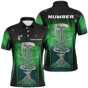 Custom Gradient Green Light Mens disc golf polo shirt custom frisbee golf outfit, mens disc golf apparel