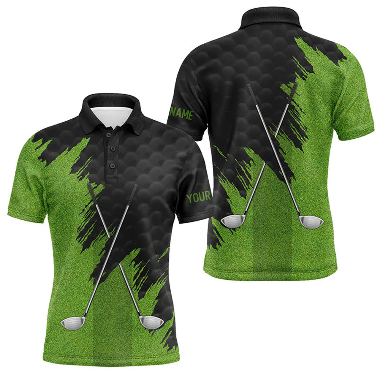 Custom Black and Green golf clubs custom name Mens golf polo shirts, team mens golf tops
