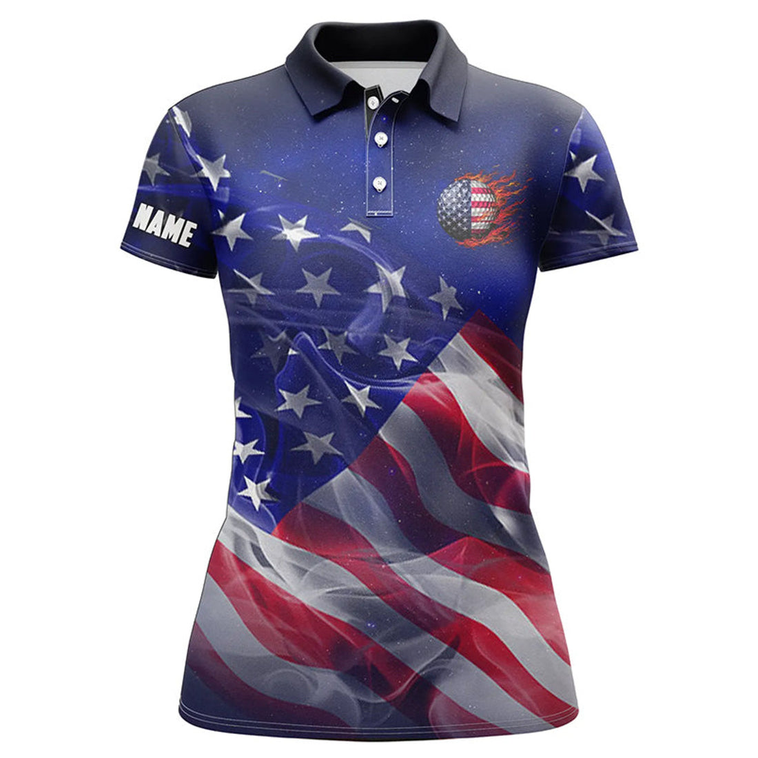 Custom Womens Golf Polo Shirt American Flag Blue Galaxy Custom Golf Team Jerseys, Patriotic Golf Gifts
