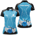 Custom Women Bowling Polo Shirt Custom Bowling Strike Lightning Storm Thunder Team League Jerseys | Blue