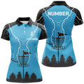 Custom Womens disc golf polo shirt blue lightning storm custom name frisbee golf shirt, disc golf gifts