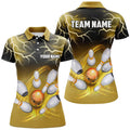 Custom Women Bowling Polo Shirt Custom Black Yellow Bowling Lightning Thunder Team Bowling League Jerseys