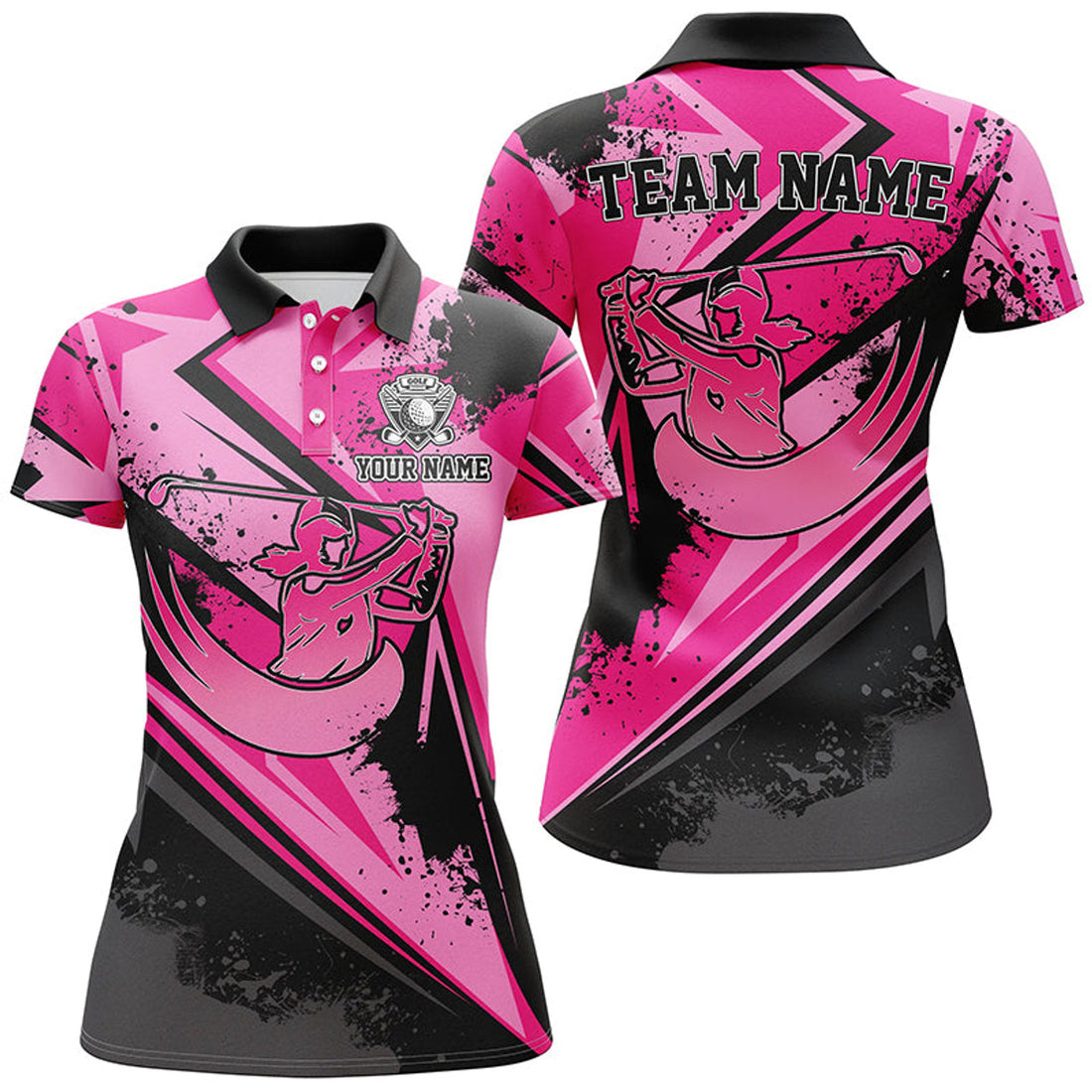 Custom Womens Golf Polo Shirt Custom Pink Camo Black Female Golf Attire For Women, Ladies Golf Tops