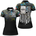 Custom Colorful Camo Women Bowling Polo Shirt Custom American Flag Patriotic Bowling Team League Jerseys