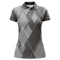 Custom Gray Argyle Pattern Custom Womens Golf Polo Shirts, Ladies Golf Tops Golfing Gifts