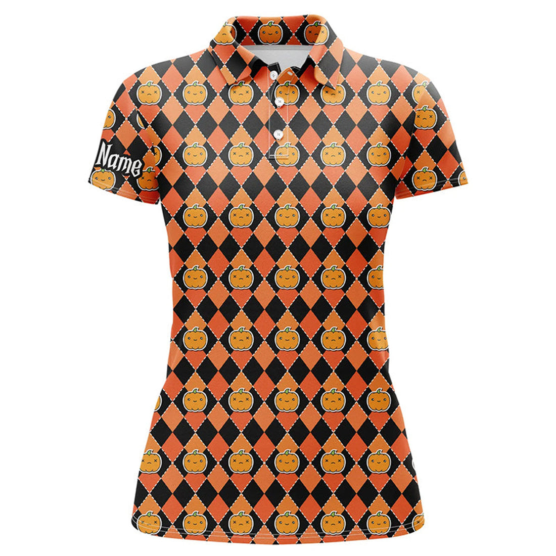 Custom Halloween Pumpkin Seamless Orange pattern custom Womens golf polo shirts, golf attire for women