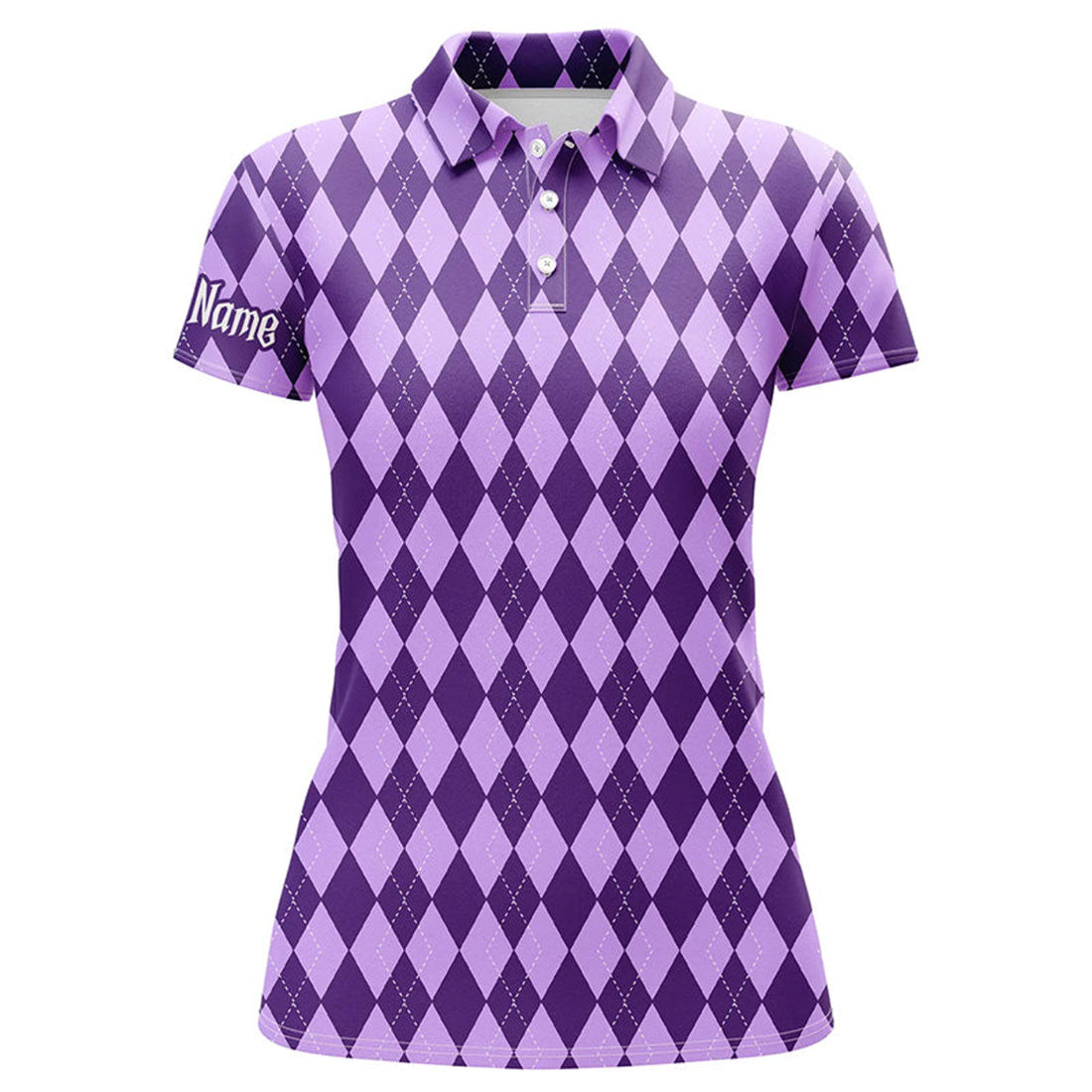 Custom Purple Argyle Halloween Pattern Custom Womens Golf Polo Shirts, Golf Attire For Women