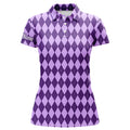 Custom Purple Argyle Halloween Pattern Custom Womens Golf Polo Shirts, Golf Attire For Women