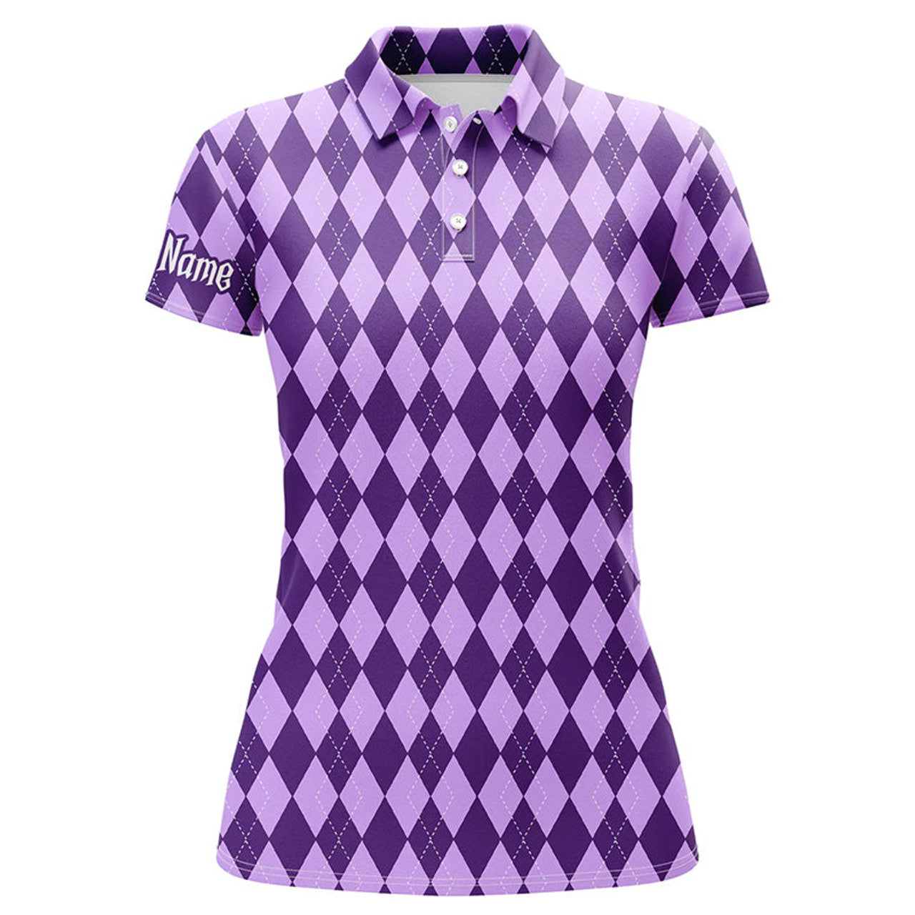 Custom Purple Argyle Halloween Pattern Custom Womens Golf Polo Shirts, Golf Attire For Women