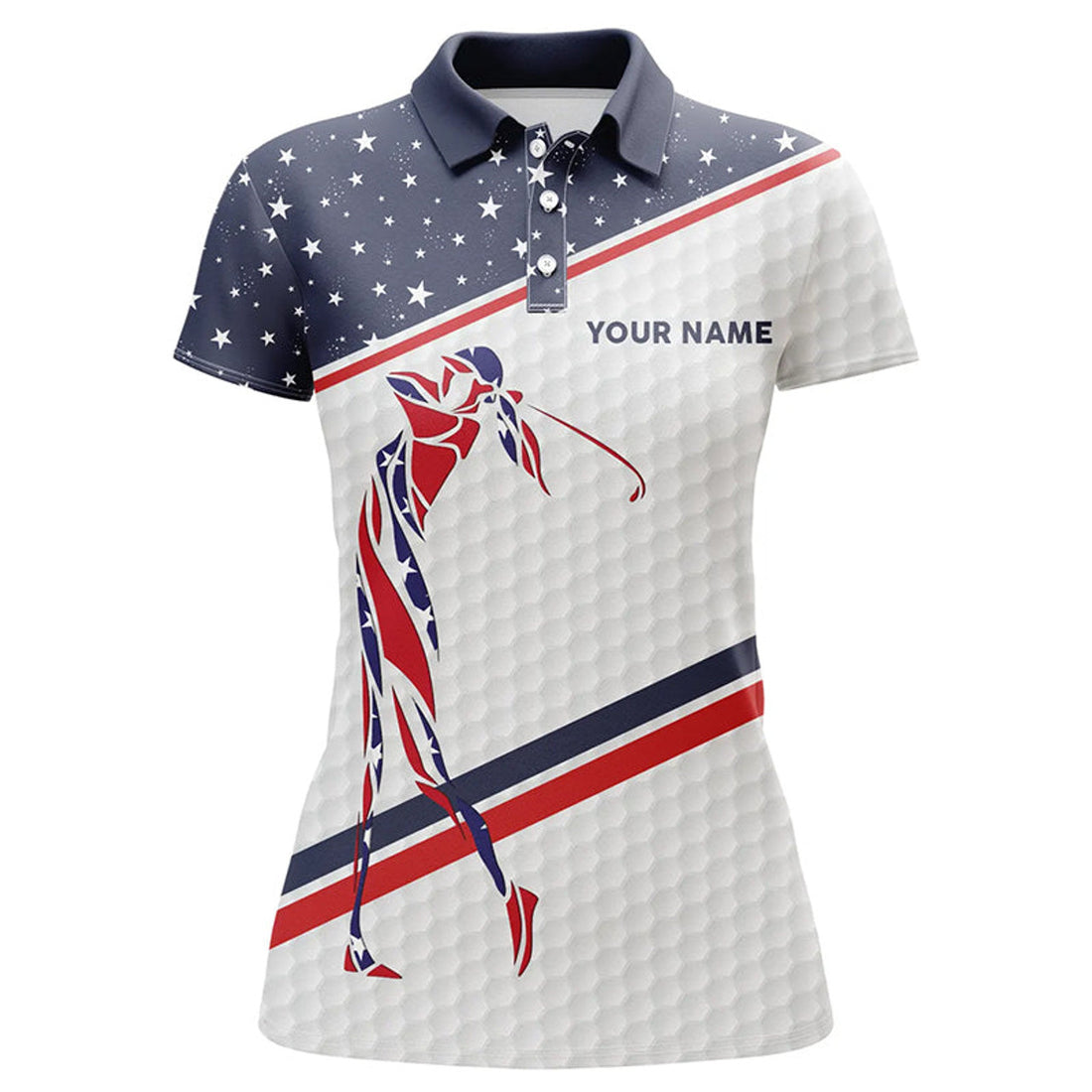 Custom Personalized American Flag Patriotic Golf White Womens Golf Polo Shirts Custom Name Ladies Golf Tops