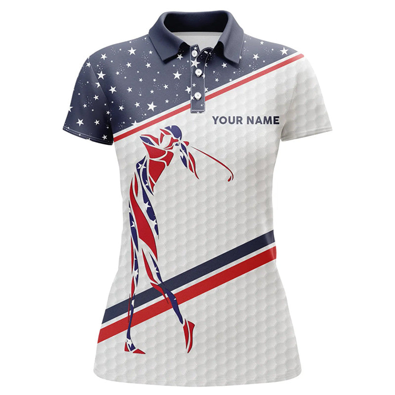 Custom Personalized American Flag Patriotic Golf White Womens Golf Polo Shirts Custom Name Ladies Golf Tops