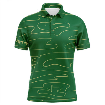 FUNSTUFFPRINT Mens golf polo shirts custom name mens green Golf Course pattern tournament golf Polo Shirt Size S-5XL