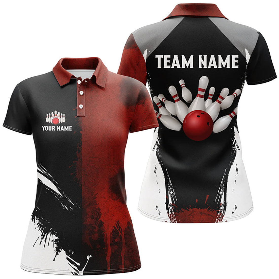 Custom Black And Red Bowling Polo For Women Custom Bowling Team Jerseys, Gift For Bowlers