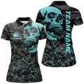Custom Black Skull Camo Bowling Shirt For Women Custom Bowling Team Jerseys, Gifts For Bowlers | Turquoise
